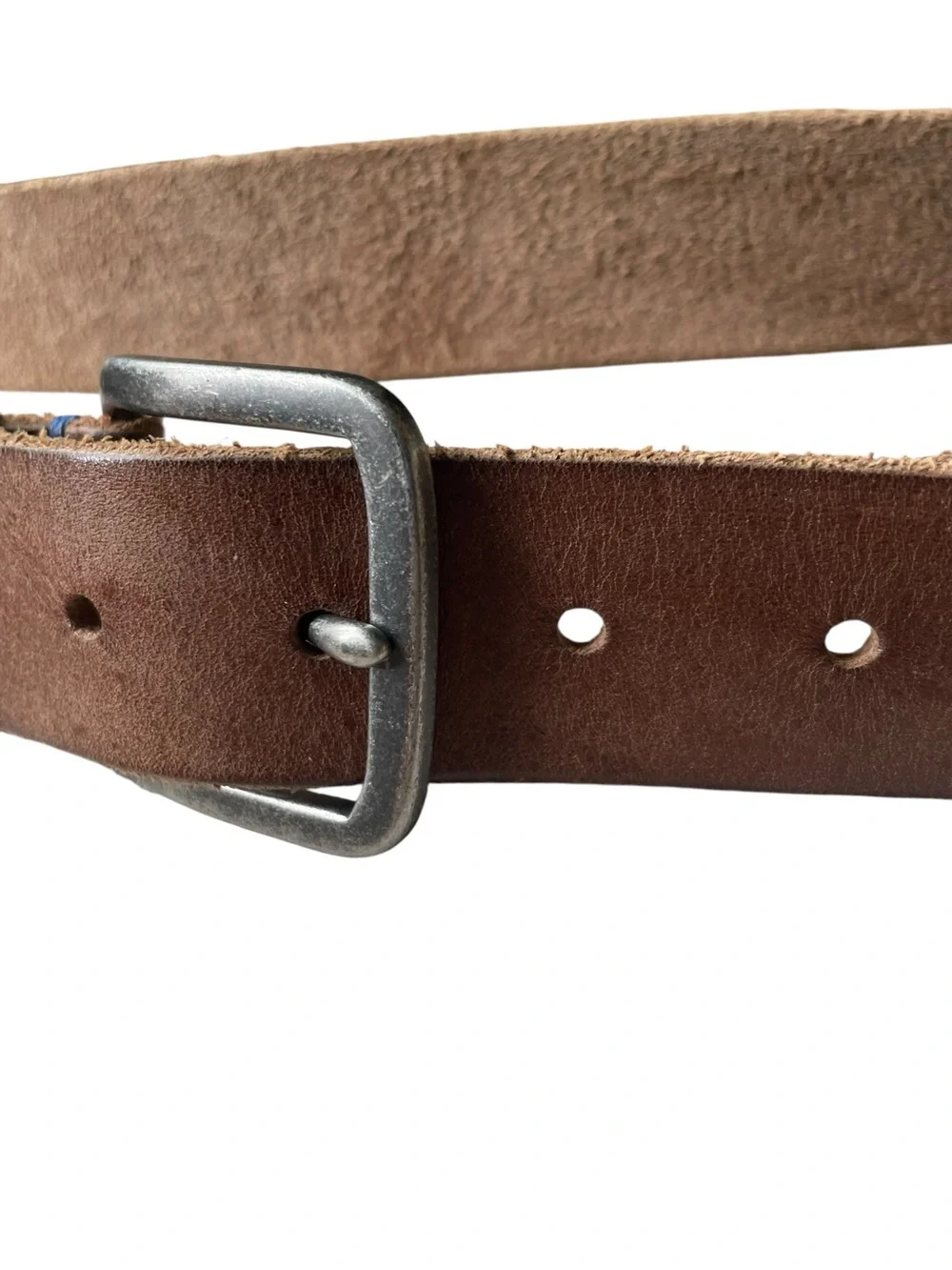 Vintage GAP Brown Genuine Leather Wide Belt  Mens Sz 32 Rugged Silver Buckle USA
